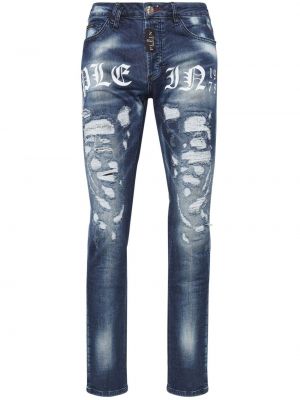 Proste jeansy z nadrukiem Philipp Plein niebieskie