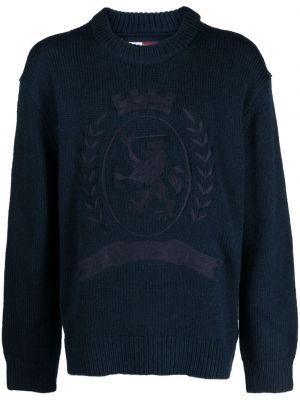 Haftowany sweter z okrągłym dekoltem Tommy Hilfiger niebieski