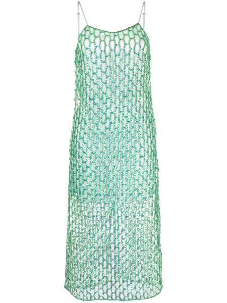 Мрежеста коктейлна рокля с пайети Forte_forte зелено