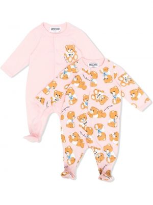 Хлопковая пижама с медведем Moschino Kids, розовая