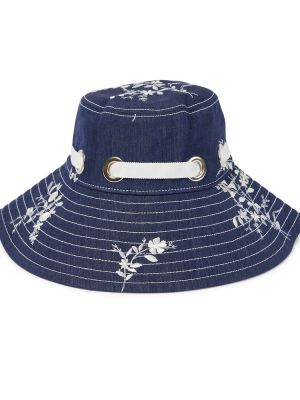 Lněný klobouk s výšivkou Erdem modrý