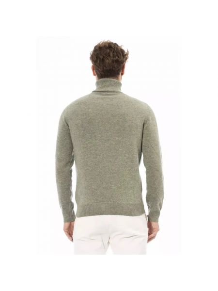 Jersey cuello alto de lana con cuello alto de tela jersey Alpha Studio verde