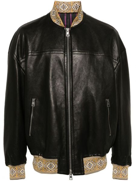 Usnjena jakna z vezenjem Etro črna