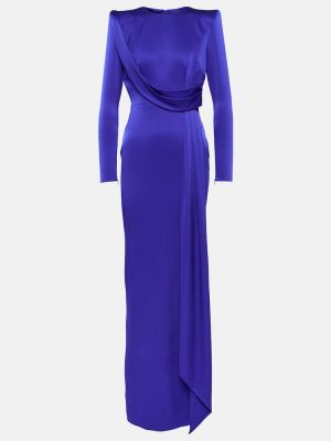 Drapované saténové dlouhé šaty Alex Perry modré