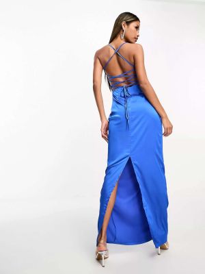 Атласное длинное платье Naanaa синее