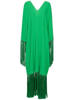 Jedwabna sukienka długa z frędzli Oscar De La Renta zielona