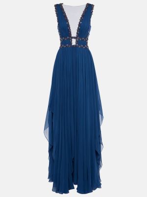 Jedwabna sukienka długa szyfonowa Costarellos niebieska