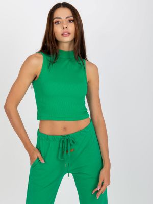 Памучен потник на райета Fashionhunters зелено