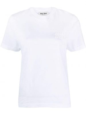 Bavlněné tričko s výšivkou Miu Miu bílé