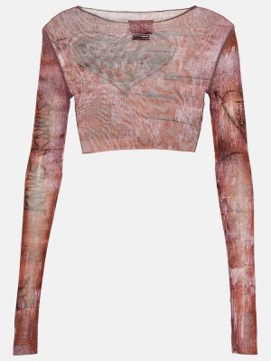Mrežasti crop top s printom Jean Paul Gaultier ružičasta