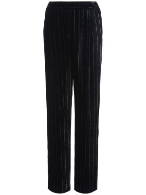 Pruhované zamatové rovné nohavice Giorgio Armani čierna