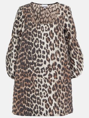 Vestito con stampa leopardato in tessuto jacquard Ganni