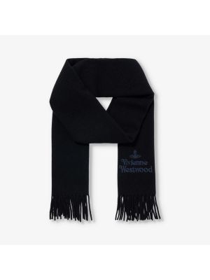 Шерстяной шарф с вышивкой с бахромой Vivienne Westwood черный