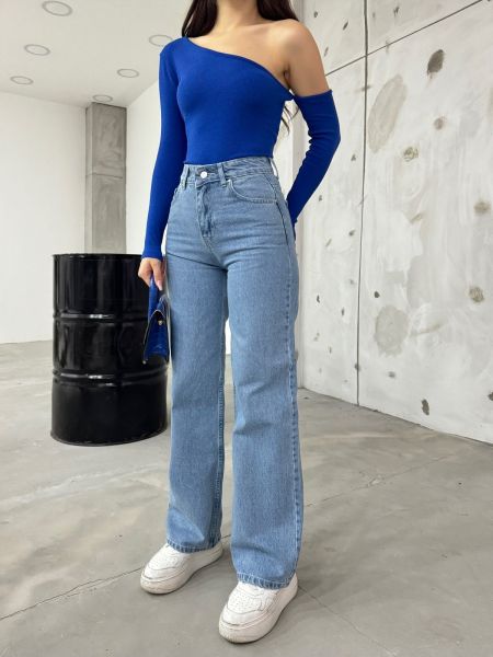Voľné džínsy s vysokým pásom Bi̇keli̇fe modrá