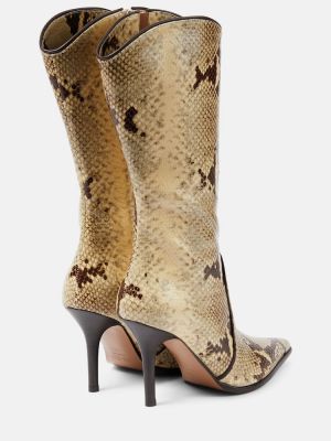 Kožené kotníkové boty s hadím vzorem Paris Texas žluté