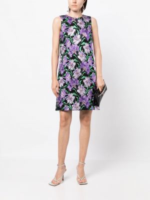 Žakárové květinové mini šaty Carolina Herrera fialové