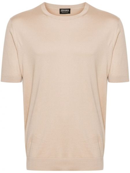 Βαμβακερή μπλούζα με στρογγυλή λαιμόκοψη Zegna μπεζ