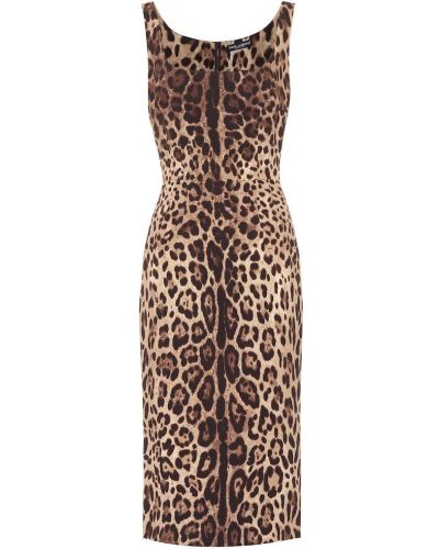 Hodvábne midi šaty s potlačou s leopardím vzorom Dolce&gabbana hnedá