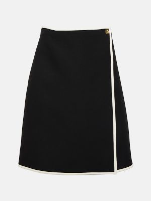 Svilena vunena mini suknja Valentino crna