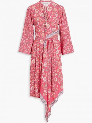 Платье миди на шнуровке с принтом из крепа Antik Batik розовое