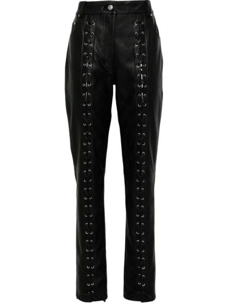 Pantaloni cu șireturi slim fit din dantelă Stella Mccartney negru