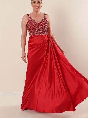 Tylové saténové dlouhé šaty By Saygı červené