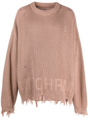 Μονόχρωμος πλεκτός πουλόβερ με φθαρμένο εφέ Monochrome μπεζ