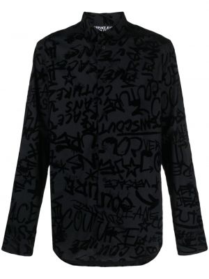 Памучна дънкова риза с принт Versace Jeans Couture черно