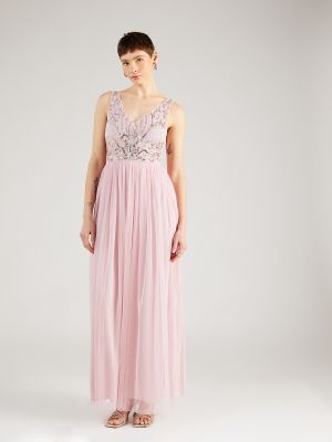 Csipkés gyöngyös estélyi ruha Lace & Beads rózsaszín