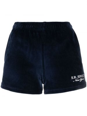 Kratke hlače z vezenjem iz pliša Sporty & Rich modra