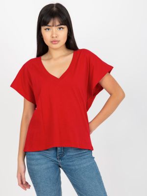 Tricou de culoare solidă cu decolteu în v Fashionhunters roșu