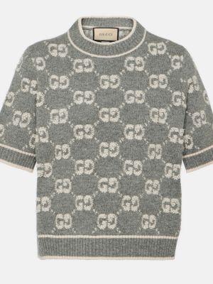 Žakárový vlnený sveter Gucci sivá