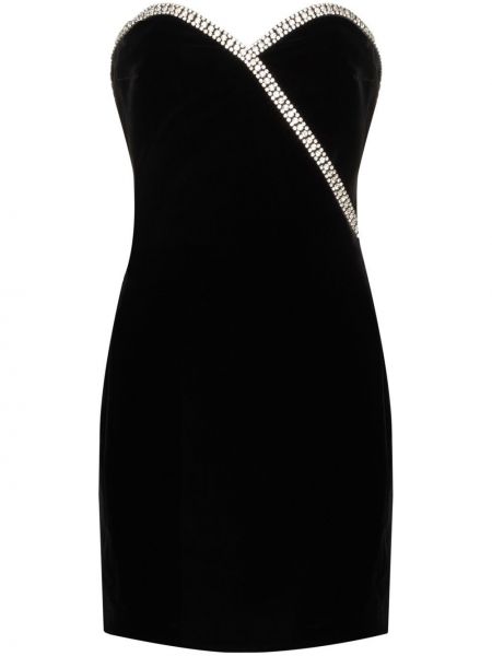 Mini haljina od samta s kristalima Saint Laurent crna