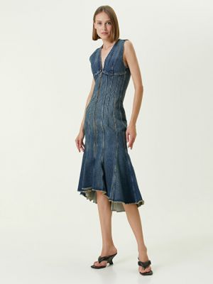 Платье миди с v-образным вырезом с рюшами Marc Jacobs синее