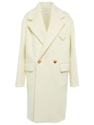 Vlněný dlouhý kabát s kapsami Bottega Veneta - bílá
