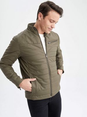 Slim fit kožený priliehavý kabát Defacto khaki