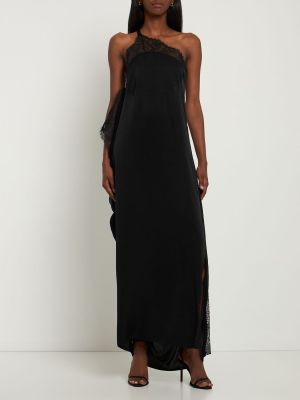 Čipkované asymetrické saténové dlouhé šaty Jw Anderson čierna