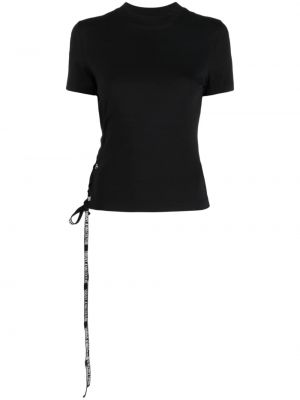 Tricou cu șireturi din bumbac din dantelă Versace Jeans Couture negru