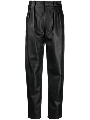 Pantaloni cu picior drept din piele Ralph Lauren Collection negru
