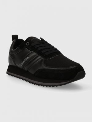Sneakersy sznurowane skórzane koronkowe Calvin Klein czarne