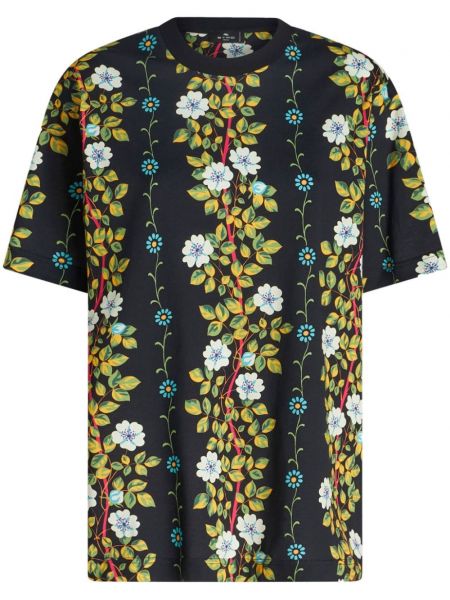 Kvetinové bavlnené tričko s potlačou Etro čierna