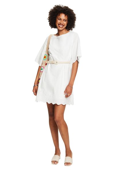 Mini vestido con bordado de algodón Esprit Collection blanco