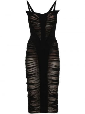 Prozorna koktejl obleka z mrežo Mugler črna