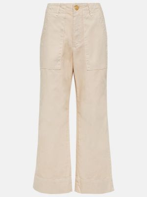 Aksamitne proste spodnie bawełniane Velvet beżowe