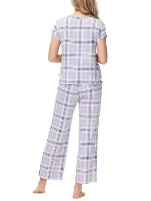 Клетчатая пижама на пуговицах с принтом Echo фиолетовая