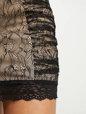 Черное кружевное мини-платье асимметричного кроя на одно плечо Rare London