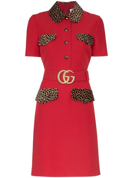 Vestido con estampado leopardo Gucci rojo