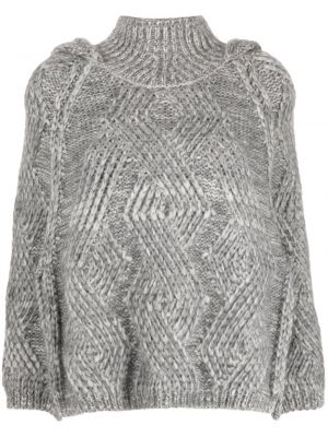 Poncho en tricot à capuche Ermanno Scervino gris