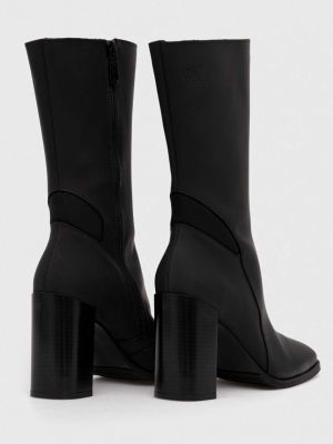 Kožené kotníkové boty na podpatku na zip Calvin Klein Jeans černé