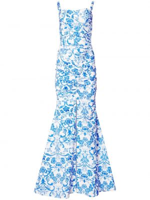 Sukienka koktajlowa w kwiatki z nadrukiem Carolina Herrera